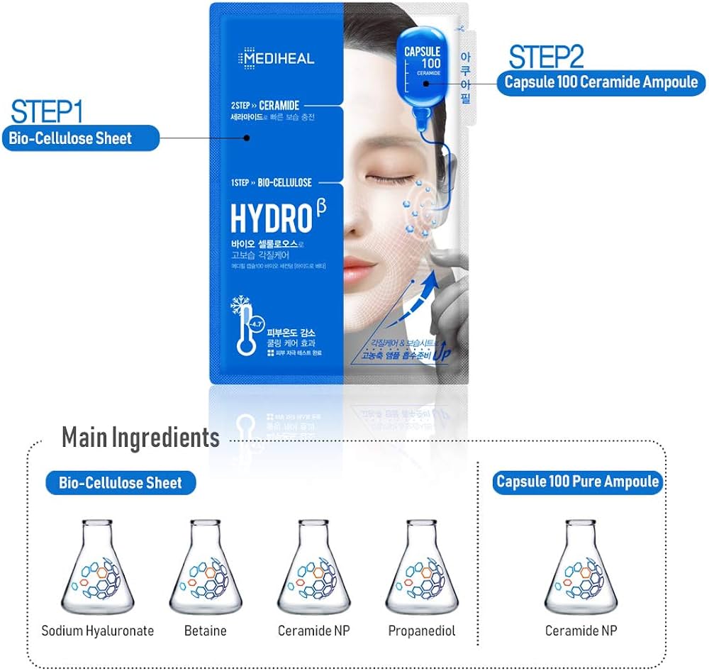 Masque Mediheal Hydro β Bio-Cellulose + Céramides – 2 étapes