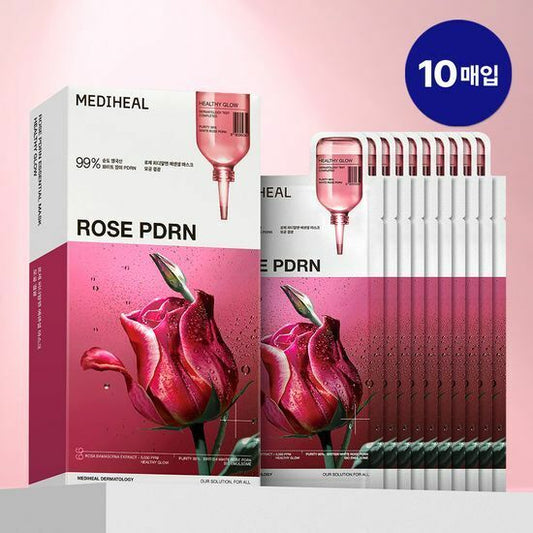 Masque essentiel Mediheal Rose PDRN, boîte de 10